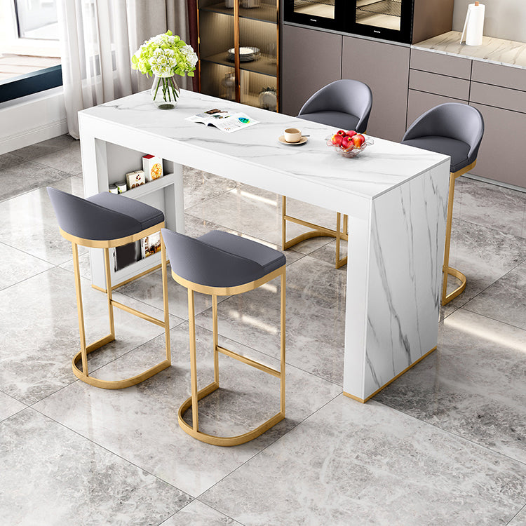 Glam White Wood Bar Dining Table with White Stone Top Rectangle Indoor Bistro Table 78.7"L x 15.7"W x 41.3"H Without Chairs Clearhalo 'Bar Furniture' 'Bar Tables' 'bar_tables' 'furn' 'furn_bar_tables' 'Furniture' 'furniture_bar_tables' 'Kitchen & Dining Furniture' 4910087