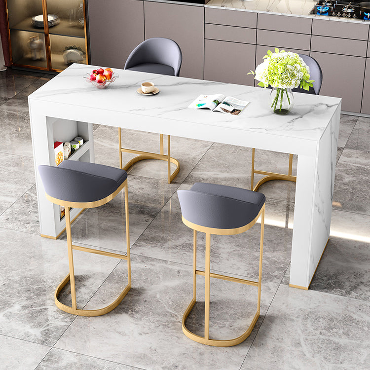 Glam White Wood Bar Dining Table with White Stone Top Rectangle Indoor Bistro Table 70.9"L x 15.7"W x 41.3"H Without Chairs Clearhalo 'Bar Furniture' 'Bar Tables' 'bar_tables' 'furn' 'furn_bar_tables' 'Furniture' 'furniture_bar_tables' 'Kitchen & Dining Furniture' 4910088