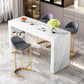 Glam White Wood Bar Dining Table with White Stone Top Rectangle Indoor Bistro Table 63"L x 23.6"W x 41.3"H Without Chairs Clearhalo 'Bar Furniture' 'Bar Tables' 'bar_tables' 'furn' 'furn_bar_tables' 'Furniture' 'furniture_bar_tables' 'Kitchen & Dining Furniture' 4910090