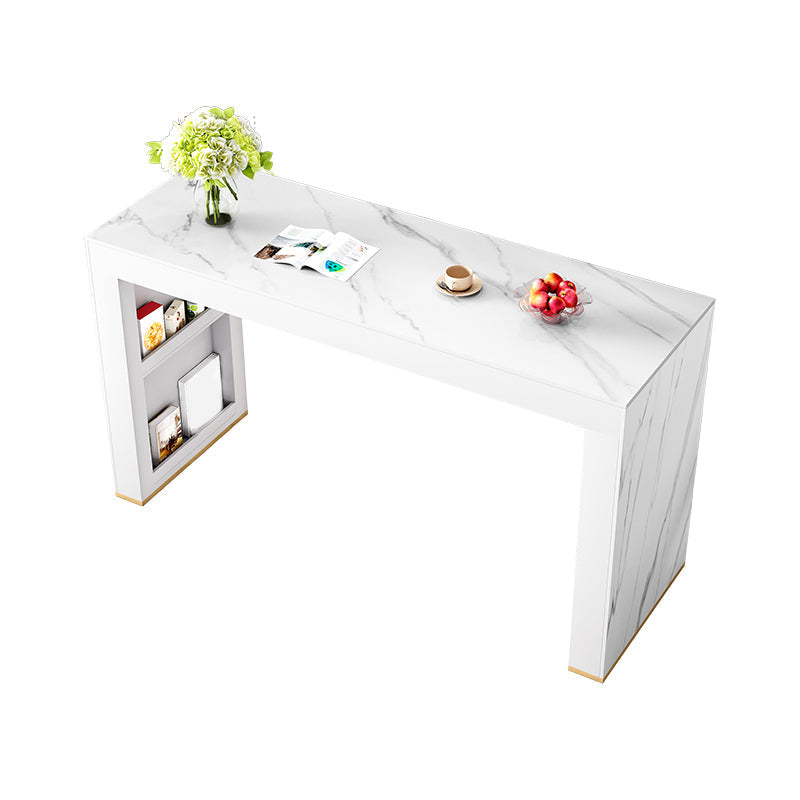 Glam White Wood Bar Dining Table with White Stone Top Rectangle Indoor Bistro Table Without Chairs Clearhalo 'Bar Furniture' 'Bar Tables' 'bar_tables' 'furn' 'furn_bar_tables' 'Furniture' 'furniture_bar_tables' 'Kitchen & Dining Furniture' 4910091