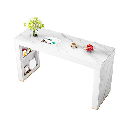 Glam White Wood Bar Dining Table with White Stone Top Rectangle Indoor Bistro Table Without Chairs Clearhalo 'Bar Furniture' 'Bar Tables' 'bar_tables' 'furn' 'furn_bar_tables' 'Furniture' 'furniture_bar_tables' 'Kitchen & Dining Furniture' 4910091