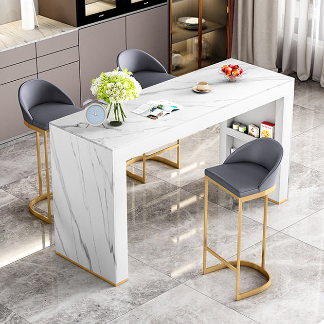 Glam White Wood Bar Dining Table with White Stone Top Rectangle Indoor Bistro Table Clearhalo 'Bar Furniture' 'Bar Tables' 'bar_tables' 'furn' 'furn_bar_tables' 'Furniture' 'furniture_bar_tables' 'Kitchen & Dining Furniture' 4910095