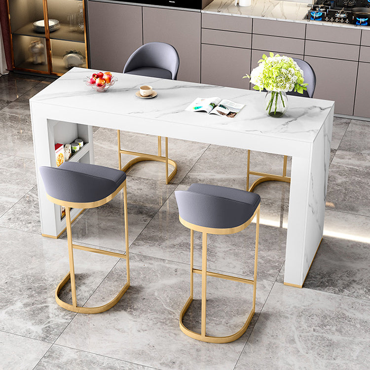 Glam White Wood Bar Dining Table with White Stone Top Rectangle Indoor Bistro Table Clearhalo 'Bar Furniture' 'Bar Tables' 'bar_tables' 'furn' 'furn_bar_tables' 'Furniture' 'furniture_bar_tables' 'Kitchen & Dining Furniture' 4910096