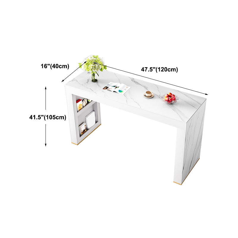 Glam White Wood Bar Dining Table with White Stone Top Rectangle Indoor Bistro Table Clearhalo 'Bar Furniture' 'Bar Tables' 'bar_tables' 'furn' 'furn_bar_tables' 'Furniture' 'furniture_bar_tables' 'Kitchen & Dining Furniture' 4910098