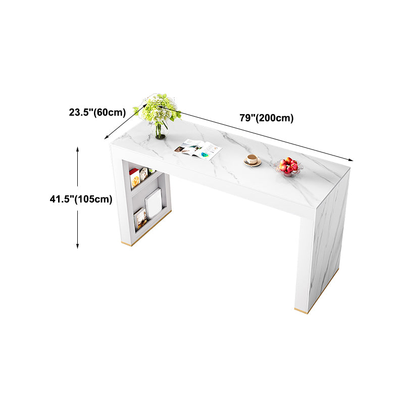 Glam White Wood Bar Dining Table with White Stone Top Rectangle Indoor Bistro Table Clearhalo 'Bar Furniture' 'Bar Tables' 'bar_tables' 'furn' 'furn_bar_tables' 'Furniture' 'furniture_bar_tables' 'Kitchen & Dining Furniture' 4910108