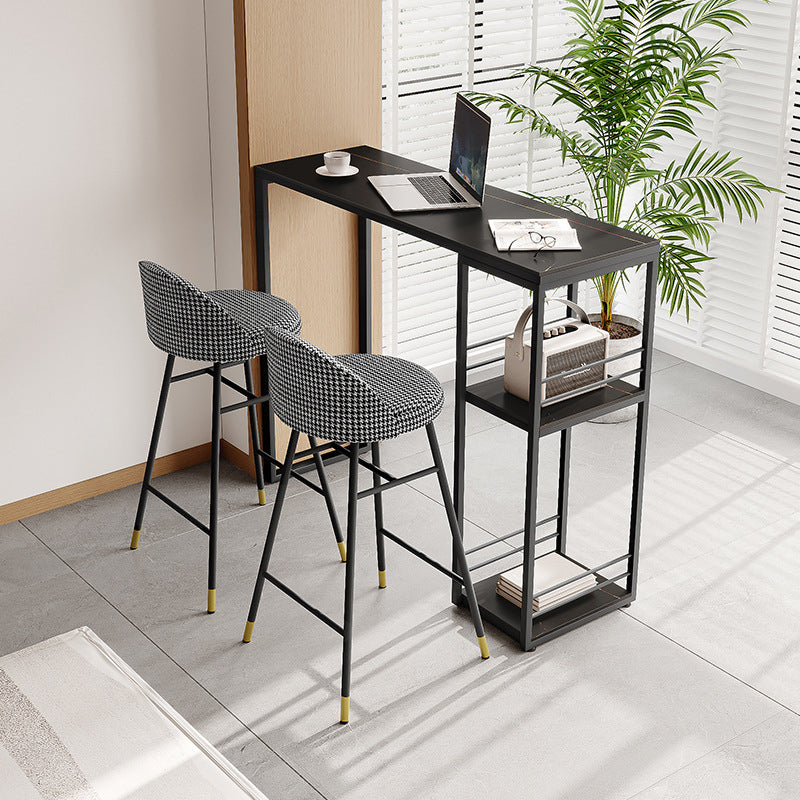 Modern Style Rectangle Sintered Stone Table Bar Counter Table for Home 55.1"L x 15.7"W x 41.3"H Black Without Chairs Clearhalo 'Bar Furniture' 'Bar Tables' 'bar_tables' 'furn' 'furn_bar_tables' 'Furniture' 'furniture_bar_tables' 'Kitchen & Dining Furniture' 4910113