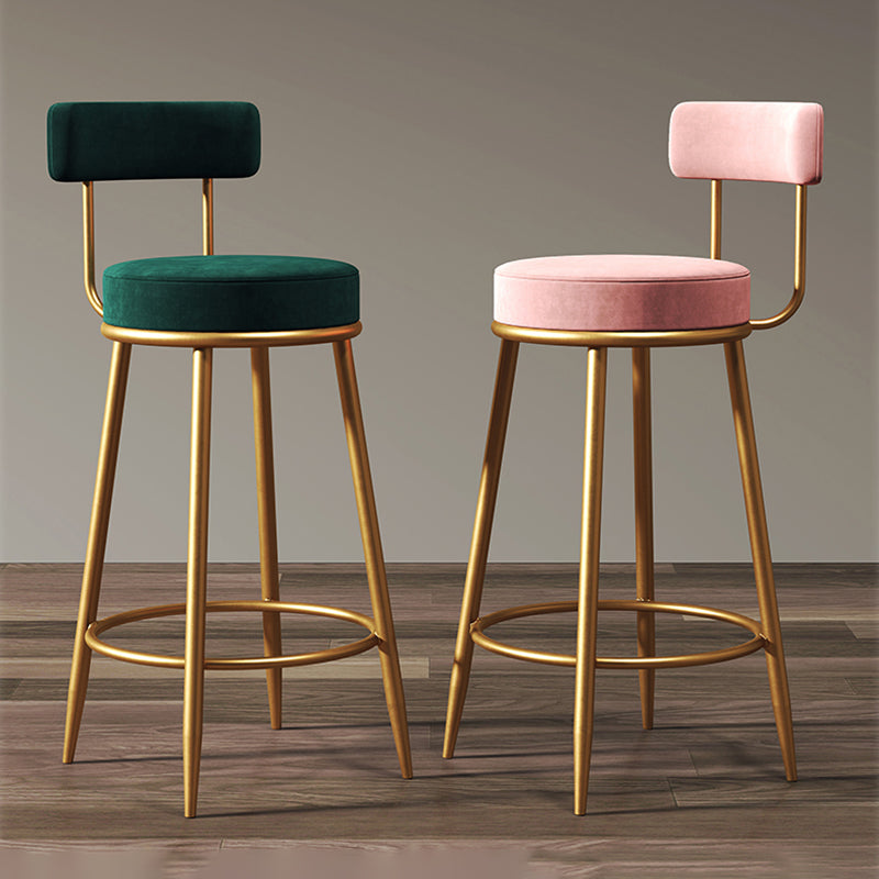 Nordic Armless Backrest Counter Stool Iron Kitchen Bar Stool with Velvet Cushion Clearhalo 'Bar Furniture' 'Bar Stools' 'bar_stools' 'furn' 'furn_bar_stools' 'Furniture' 'furniture_bar_stools' 'Kitchen & Dining Furniture' 4910242