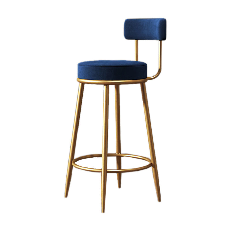 Nordic Armless Backrest Counter Stool Iron Kitchen Bar Stool with Velvet Cushion Blue 1 Piece Clearhalo 'Bar Furniture' 'Bar Stools' 'bar_stools' 'furn' 'furn_bar_stools' 'Furniture' 'furniture_bar_stools' 'Kitchen & Dining Furniture' 4910243