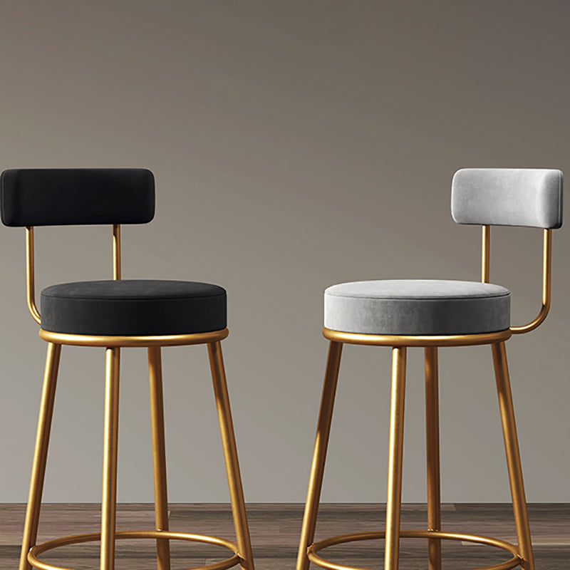Nordic Armless Backrest Counter Stool Iron Kitchen Bar Stool with Velvet Cushion Clearhalo 'Bar Furniture' 'Bar Stools' 'bar_stools' 'furn' 'furn_bar_stools' 'Furniture' 'furniture_bar_stools' 'Kitchen & Dining Furniture' 4910254