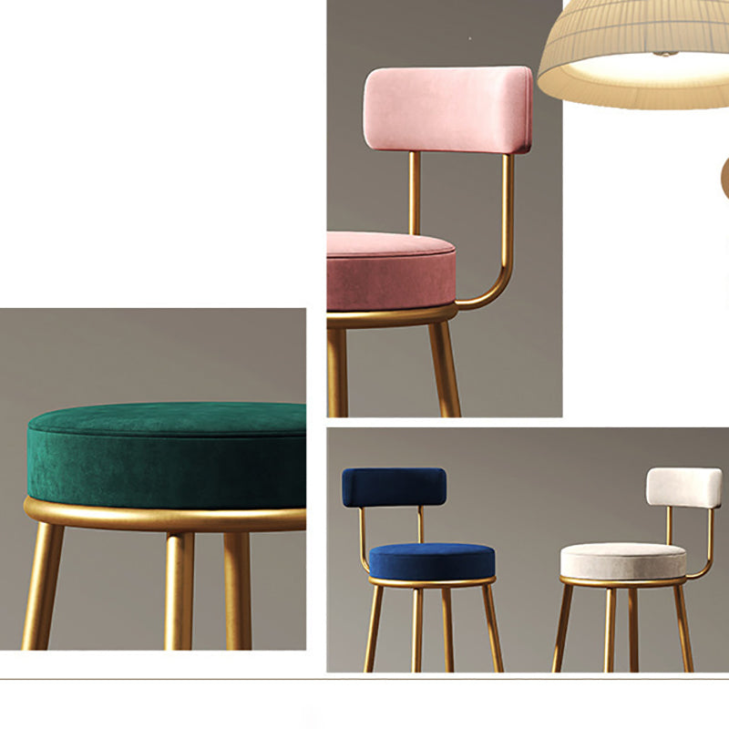 Nordic Armless Backrest Counter Stool Iron Kitchen Bar Stool with Velvet Cushion Clearhalo 'Bar Furniture' 'Bar Stools' 'bar_stools' 'furn' 'furn_bar_stools' 'Furniture' 'furniture_bar_stools' 'Kitchen & Dining Furniture' 4910256