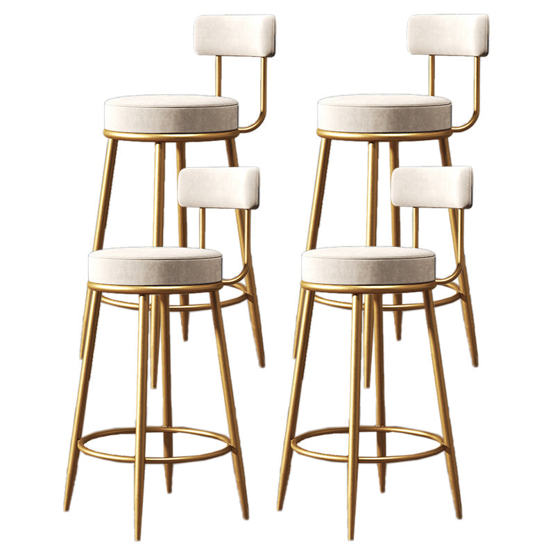 Nordic Armless Backrest Counter Stool Iron Kitchen Bar Stool with Velvet Cushion White 4 Piece Set Clearhalo 'Bar Furniture' 'Bar Stools' 'bar_stools' 'furn' 'furn_bar_stools' 'Furniture' 'furniture_bar_stools' 'Kitchen & Dining Furniture' 4910258
