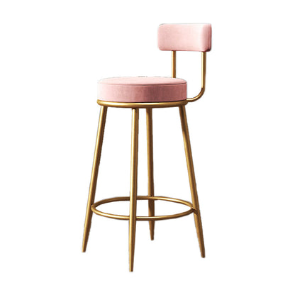 Nordic Armless Backrest Counter Stool Iron Kitchen Bar Stool with Velvet Cushion Pink 1 Piece Clearhalo 'Bar Furniture' 'Bar Stools' 'bar_stools' 'furn' 'furn_bar_stools' 'Furniture' 'furniture_bar_stools' 'Kitchen & Dining Furniture' 4910260