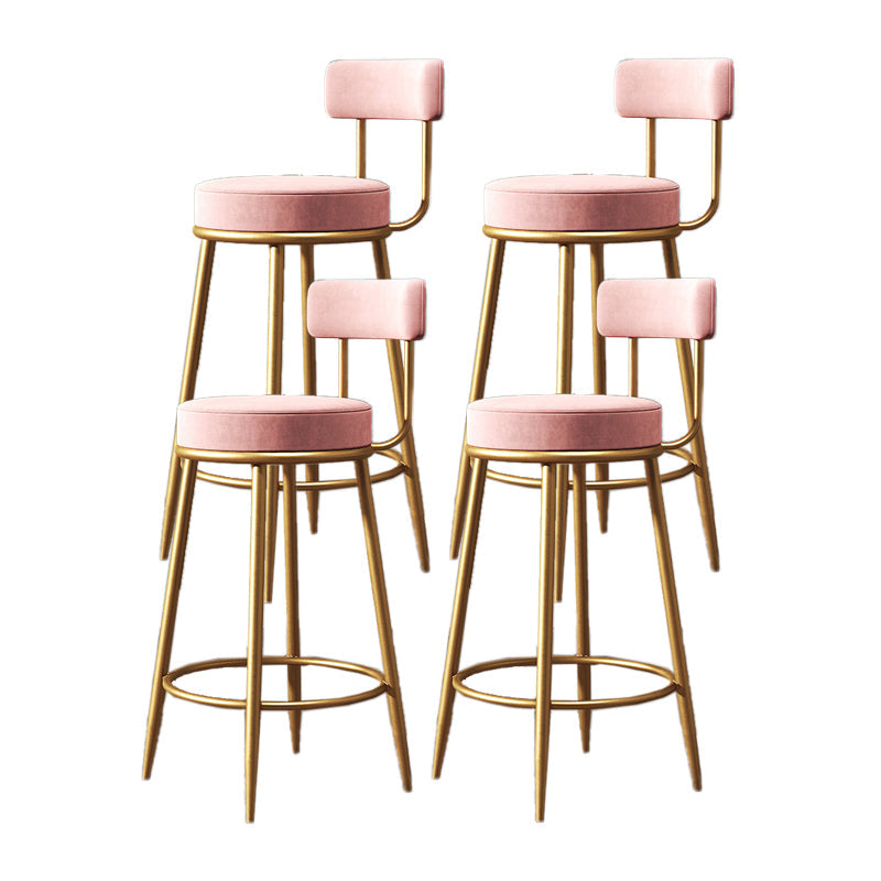 Nordic Armless Backrest Counter Stool Iron Kitchen Bar Stool with Velvet Cushion Pink 4 Piece Set Clearhalo 'Bar Furniture' 'Bar Stools' 'bar_stools' 'furn' 'furn_bar_stools' 'Furniture' 'furniture_bar_stools' 'Kitchen & Dining Furniture' 4910262