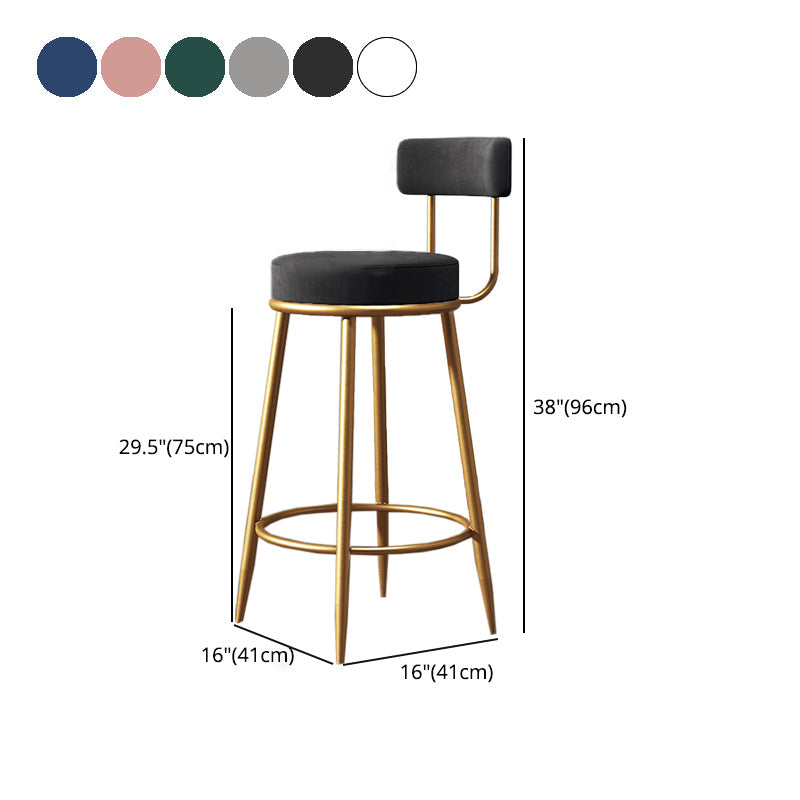 Nordic Armless Backrest Counter Stool Iron Kitchen Bar Stool with Velvet Cushion Clearhalo 'Bar Furniture' 'Bar Stools' 'bar_stools' 'furn' 'furn_bar_stools' 'Furniture' 'furniture_bar_stools' 'Kitchen & Dining Furniture' 4910270