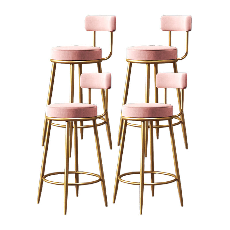 Nordic Armless Backrest Counter Stool Iron Dessert Shop Bar Stool with Cushion and Pedal Pink 4 Piece Set Clearhalo 'Bar Furniture' 'Bar Stools' 'bar_stools' 'furn' 'furn_bar_stools' 'Furniture' 'furniture_bar_stools' 'Kitchen & Dining Furniture' 4910330