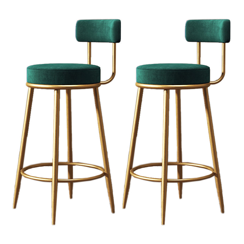 Nordic Armless Backrest Counter Stool Iron Dessert Shop Bar Stool with Cushion and Pedal Green 2 Piece Set Clearhalo 'Bar Furniture' 'Bar Stools' 'bar_stools' 'furn' 'furn_bar_stools' 'Furniture' 'furniture_bar_stools' 'Kitchen & Dining Furniture' 4910332