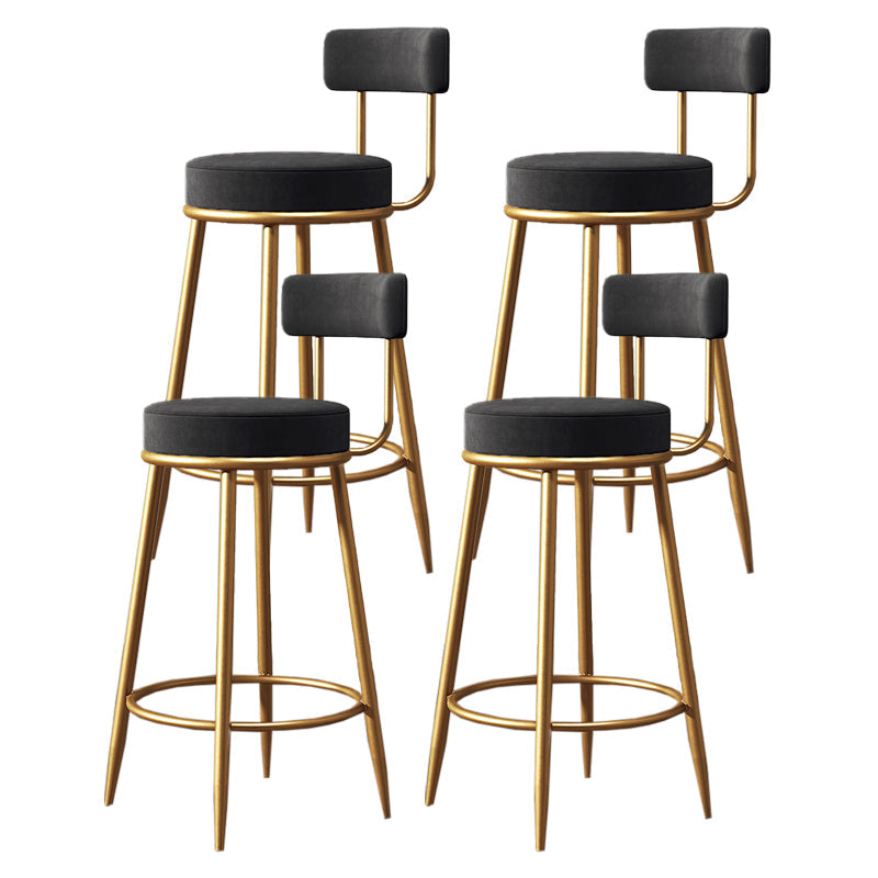 Nordic Armless Backrest Counter Stool Iron Dessert Shop Bar Stool with Cushion and Pedal Black 4 Piece Set Clearhalo 'Bar Furniture' 'Bar Stools' 'bar_stools' 'furn' 'furn_bar_stools' 'Furniture' 'furniture_bar_stools' 'Kitchen & Dining Furniture' 4910336