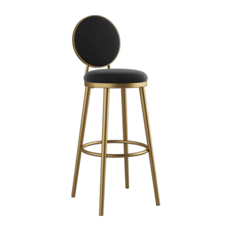 Nordic Armless Backrest Counter Stool Iron Kitchen Bar Stool with Velvet Cushion and Pedal Black 1 Piece Clearhalo 'Bar Furniture' 'Bar Stools' 'bar_stools' 'furn' 'furn_bar_stools' 'Furniture' 'furniture_bar_stools' 'Kitchen & Dining Furniture' 4910417