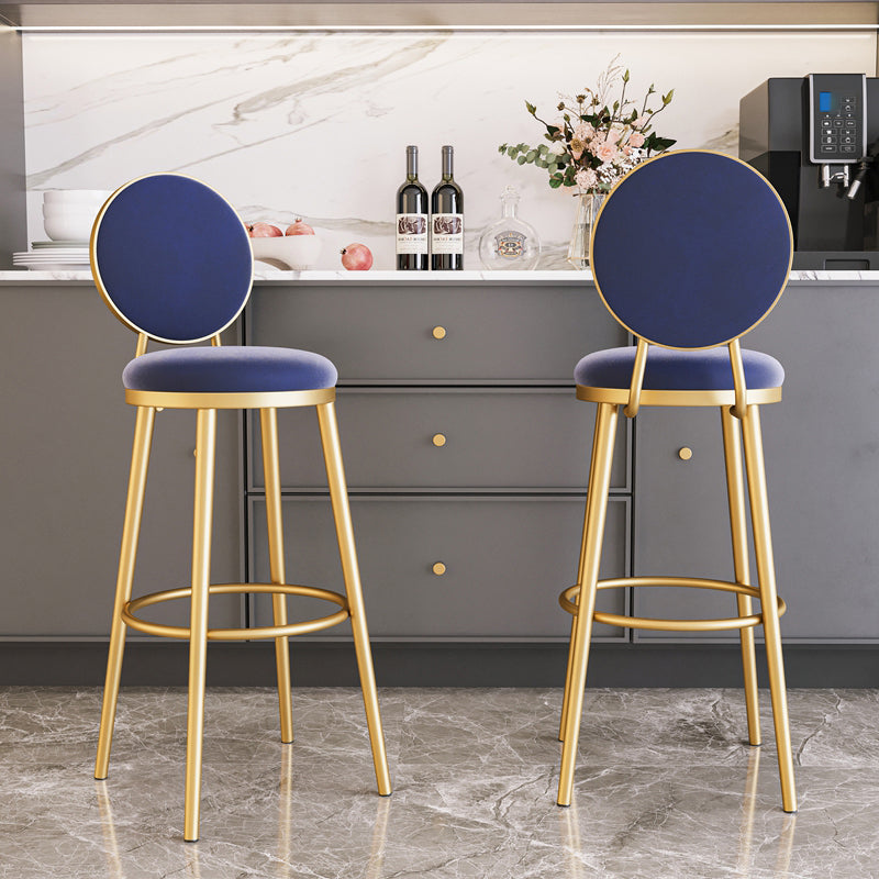 Nordic Armless Backrest Counter Stool Iron Kitchen Bar Stool with Velvet Cushion and Pedal Clearhalo 'Bar Furniture' 'Bar Stools' 'bar_stools' 'furn' 'furn_bar_stools' 'Furniture' 'furniture_bar_stools' 'Kitchen & Dining Furniture' 4910419