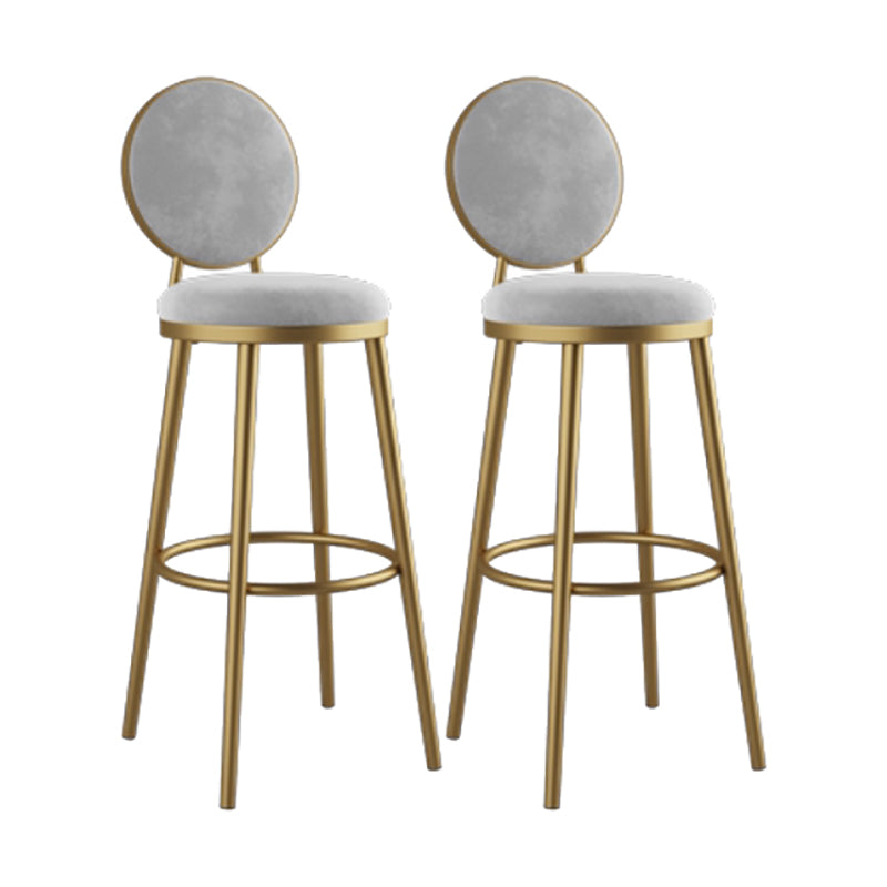 Nordic Armless Backrest Counter Stool Iron Kitchen Bar Stool with Velvet Cushion and Pedal White 2 Piece Set Clearhalo 'Bar Furniture' 'Bar Stools' 'bar_stools' 'furn' 'furn_bar_stools' 'Furniture' 'furniture_bar_stools' 'Kitchen & Dining Furniture' 4910424