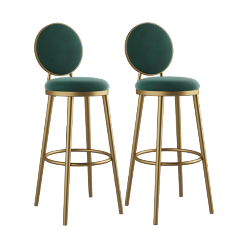 Nordic Armless Backrest Counter Stool Iron Kitchen Bar Stool with Velvet Cushion and Pedal Green 2 Piece Set Clearhalo 'Bar Furniture' 'Bar Stools' 'bar_stools' 'furn' 'furn_bar_stools' 'Furniture' 'furniture_bar_stools' 'Kitchen & Dining Furniture' 4910431