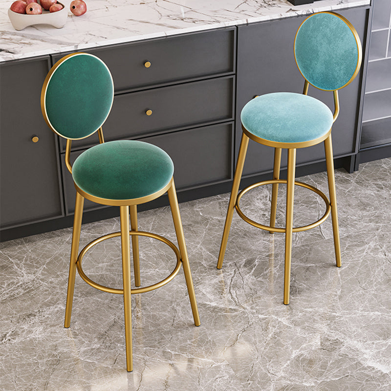 Nordic Armless Backrest Counter Stool Iron Kitchen Bar Stool with Velvet Cushion and Pedal Clearhalo 'Bar Furniture' 'Bar Stools' 'bar_stools' 'furn' 'furn_bar_stools' 'Furniture' 'furniture_bar_stools' 'Kitchen & Dining Furniture' 4910432