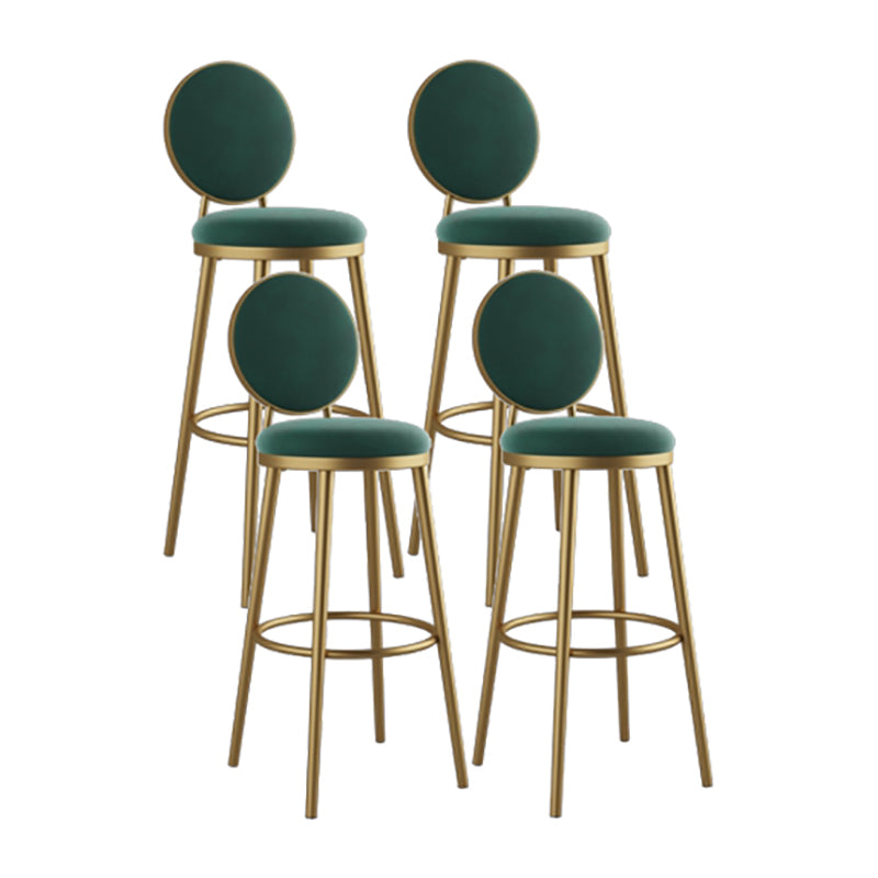 Nordic Armless Backrest Counter Stool Iron Kitchen Bar Stool with Velvet Cushion and Pedal Green 4 Piece Set Clearhalo 'Bar Furniture' 'Bar Stools' 'bar_stools' 'furn' 'furn_bar_stools' 'Furniture' 'furniture_bar_stools' 'Kitchen & Dining Furniture' 4910433