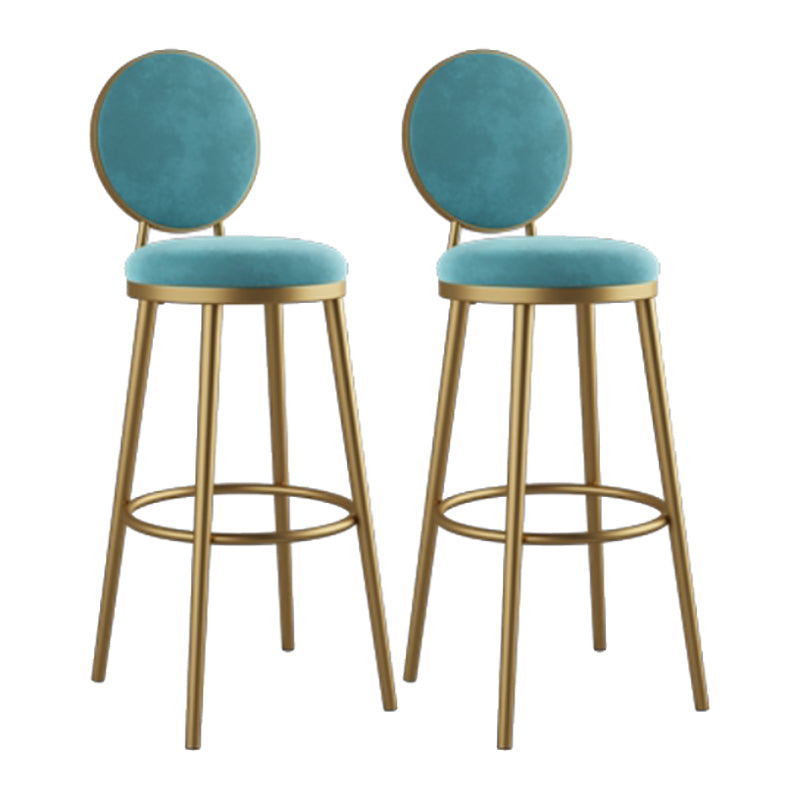 Nordic Armless Backrest Counter Stool Iron Kitchen Bar Stool with Velvet Cushion and Pedal Blue 2 Piece Set Clearhalo 'Bar Furniture' 'Bar Stools' 'bar_stools' 'furn' 'furn_bar_stools' 'Furniture' 'furniture_bar_stools' 'Kitchen & Dining Furniture' 4910436