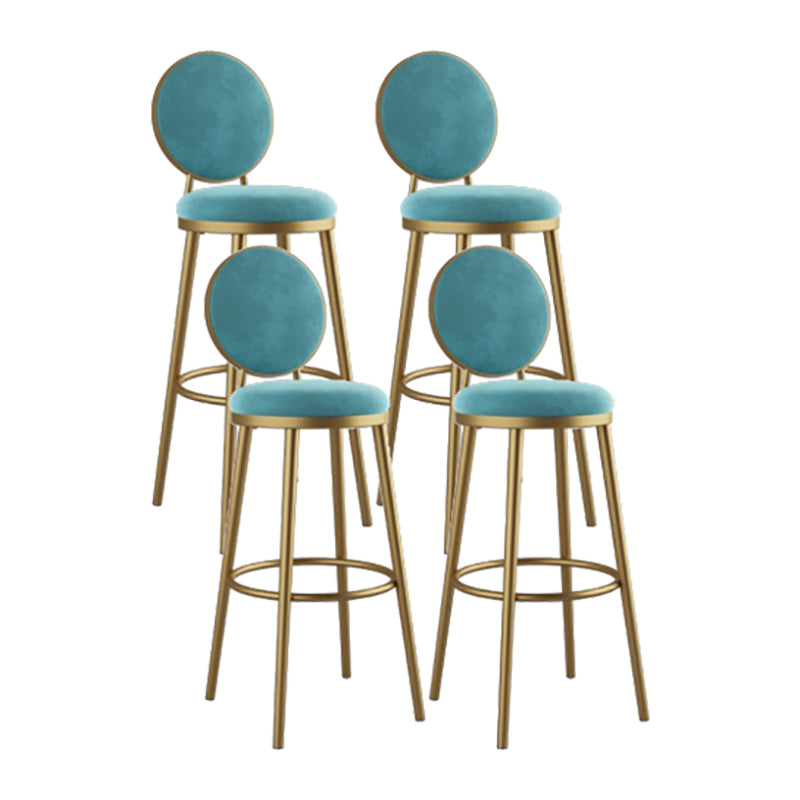 Nordic Armless Backrest Counter Stool Iron Kitchen Bar Stool with Velvet Cushion and Pedal Blue 4 Piece Set Clearhalo 'Bar Furniture' 'Bar Stools' 'bar_stools' 'furn' 'furn_bar_stools' 'Furniture' 'furniture_bar_stools' 'Kitchen & Dining Furniture' 4910437