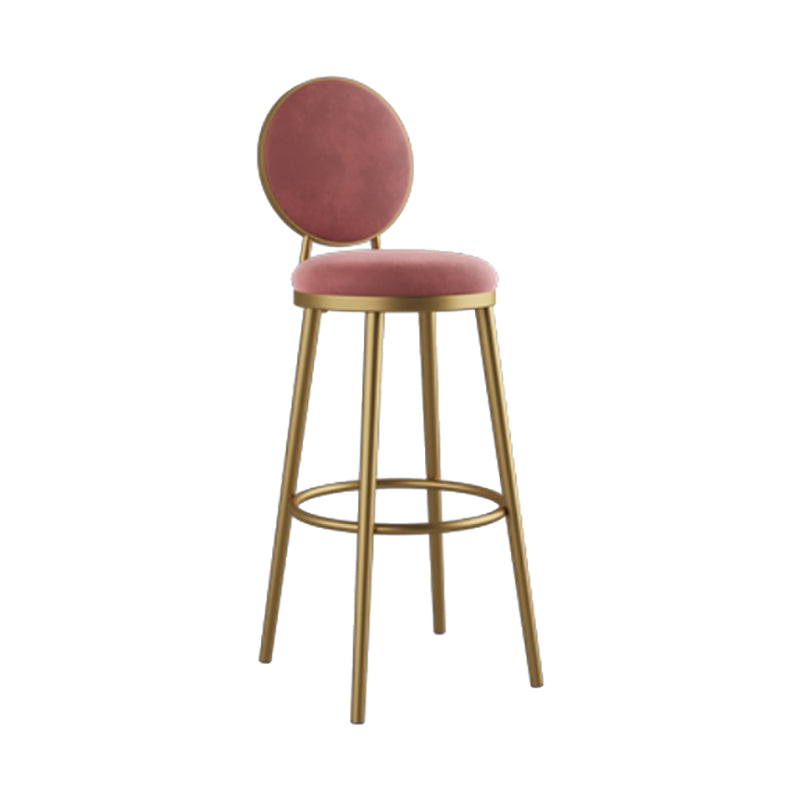 Nordic Armless Backrest Counter Stool Iron Kitchen Bar Stool with Velvet Cushion and Pedal Pink 1 Piece Clearhalo 'Bar Furniture' 'Bar Stools' 'bar_stools' 'furn' 'furn_bar_stools' 'Furniture' 'furniture_bar_stools' 'Kitchen & Dining Furniture' 4910438