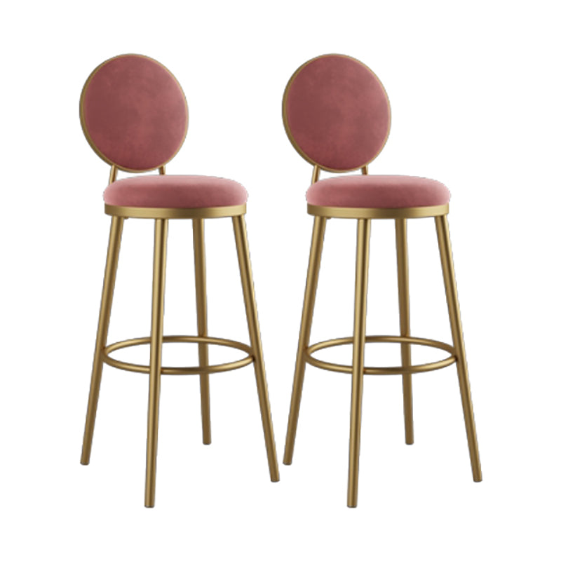 Nordic Armless Backrest Counter Stool Iron Kitchen Bar Stool with Velvet Cushion and Pedal Pink 2 Piece Set Clearhalo 'Bar Furniture' 'Bar Stools' 'bar_stools' 'furn' 'furn_bar_stools' 'Furniture' 'furniture_bar_stools' 'Kitchen & Dining Furniture' 4910439
