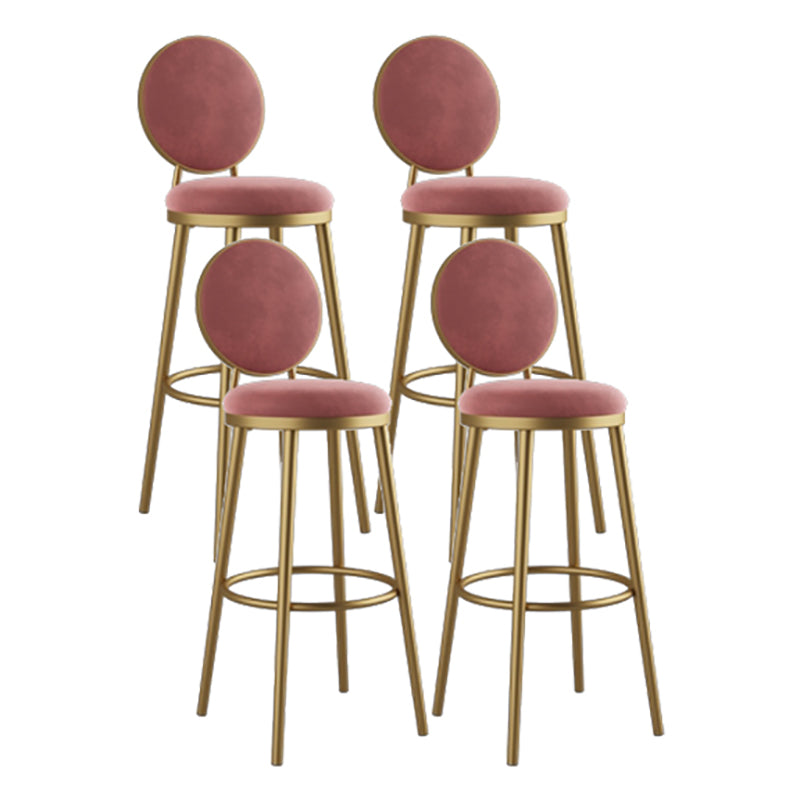 Nordic Armless Backrest Counter Stool Iron Kitchen Bar Stool with Velvet Cushion and Pedal Pink 4 Piece Set Clearhalo 'Bar Furniture' 'Bar Stools' 'bar_stools' 'furn' 'furn_bar_stools' 'Furniture' 'furniture_bar_stools' 'Kitchen & Dining Furniture' 4910440