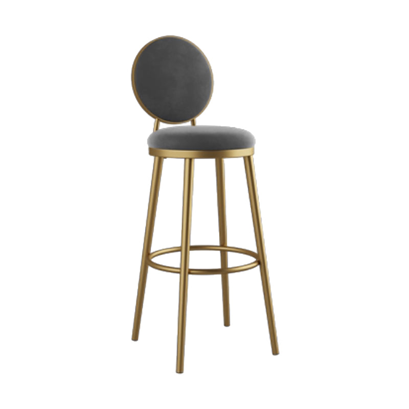 Nordic Armless Backrest Counter Stool Iron Kitchen Bar Stool with Velvet Cushion and Pedal Gray 1 Piece Clearhalo 'Bar Furniture' 'Bar Stools' 'bar_stools' 'furn' 'furn_bar_stools' 'Furniture' 'furniture_bar_stools' 'Kitchen & Dining Furniture' 4910441