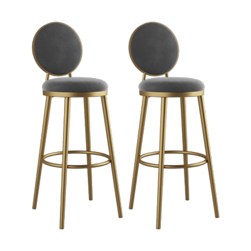 Nordic Armless Backrest Counter Stool Iron Kitchen Bar Stool with Velvet Cushion and Pedal Gray 2 Piece Set Clearhalo 'Bar Furniture' 'Bar Stools' 'bar_stools' 'furn' 'furn_bar_stools' 'Furniture' 'furniture_bar_stools' 'Kitchen & Dining Furniture' 4910442