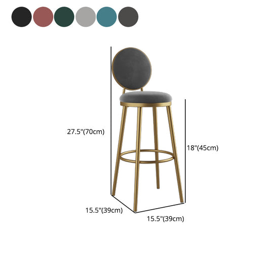 Nordic Armless Backrest Counter Stool Iron Kitchen Bar Stool with Velvet Cushion and Pedal Clearhalo 'Bar Furniture' 'Bar Stools' 'bar_stools' 'furn' 'furn_bar_stools' 'Furniture' 'furniture_bar_stools' 'Kitchen & Dining Furniture' 4910444