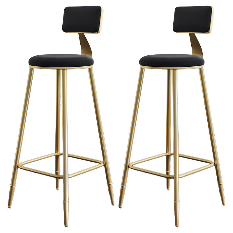 Nordic Armless Backrest Counter Stool Steel Cafe Bar Stool with Velvet Cushion and Pedal Black 2 Piece Set Clearhalo 'Bar Furniture' 'Bar Stools' 'bar_stools' 'furn' 'furn_bar_stools' 'Furniture' 'furniture_bar_stools' 'Kitchen & Dining Furniture' 4910471