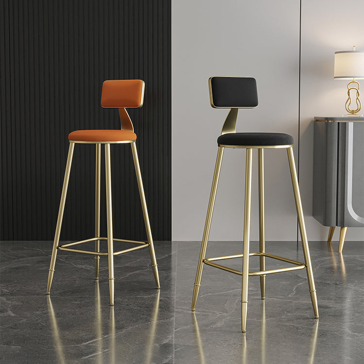 Nordic Armless Backrest Counter Stool Steel Cafe Bar Stool with Velvet Cushion and Pedal Clearhalo 'Bar Furniture' 'Bar Stools' 'bar_stools' 'furn' 'furn_bar_stools' 'Furniture' 'furniture_bar_stools' 'Kitchen & Dining Furniture' 4910485