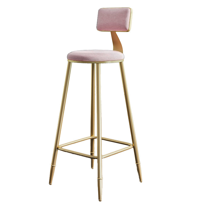 Nordic Armless Backrest Counter Stool Steel Cafe Bar Stool with Velvet Cushion and Pedal Pink 1 Piece Clearhalo 'Bar Furniture' 'Bar Stools' 'bar_stools' 'furn' 'furn_bar_stools' 'Furniture' 'furniture_bar_stools' 'Kitchen & Dining Furniture' 4910488
