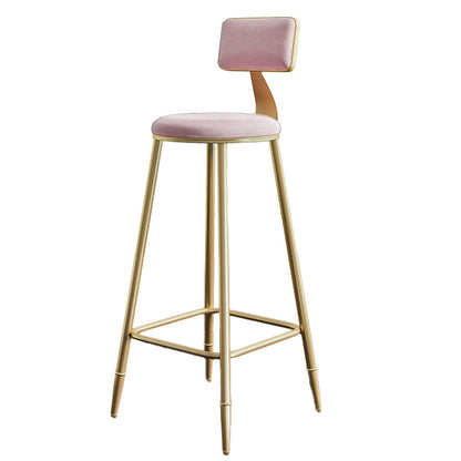 Nordic Armless Backrest Counter Stool Steel Cafe Bar Stool with Velvet Cushion and Pedal Pink 1 Piece Clearhalo 'Bar Furniture' 'Bar Stools' 'bar_stools' 'furn' 'furn_bar_stools' 'Furniture' 'furniture_bar_stools' 'Kitchen & Dining Furniture' 4910488