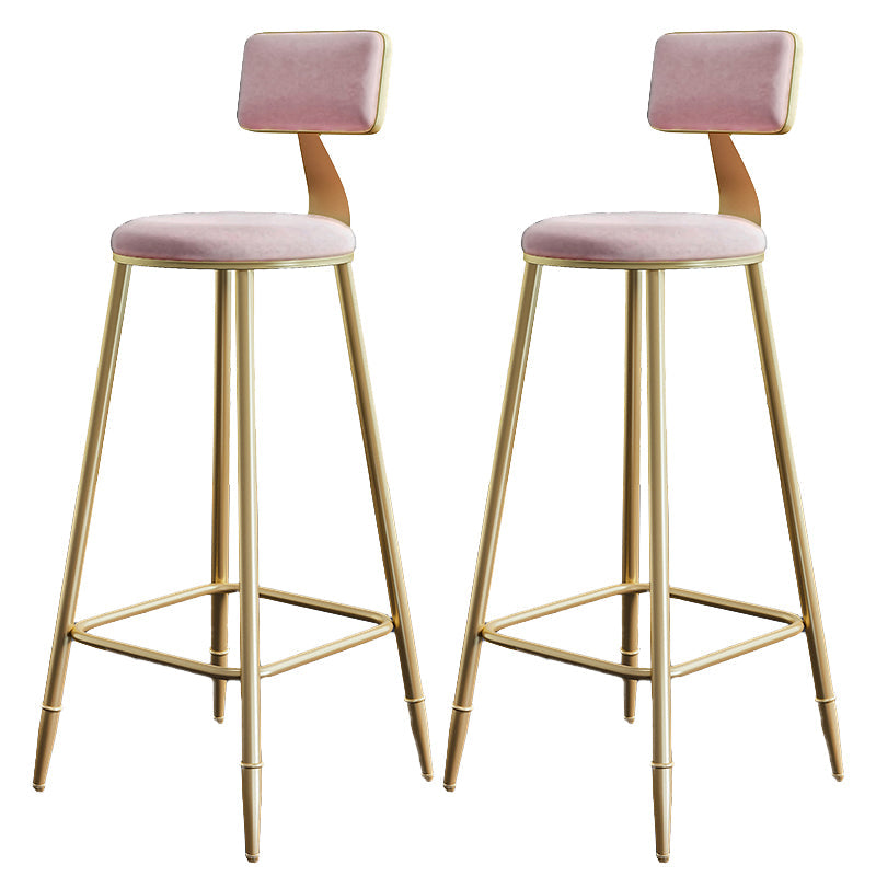 Nordic Armless Backrest Counter Stool Steel Cafe Bar Stool with Velvet Cushion and Pedal Pink 2 Piece Set Clearhalo 'Bar Furniture' 'Bar Stools' 'bar_stools' 'furn' 'furn_bar_stools' 'Furniture' 'furniture_bar_stools' 'Kitchen & Dining Furniture' 4910490