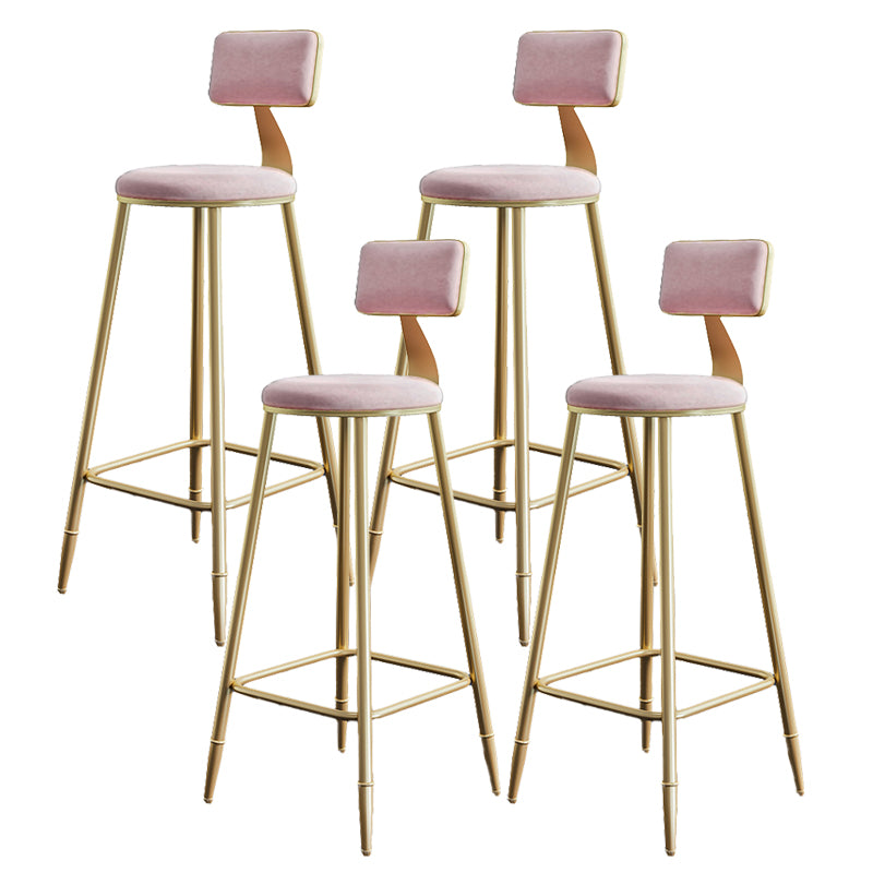 Nordic Armless Backrest Counter Stool Steel Cafe Bar Stool with Velvet Cushion and Pedal Pink 4 Piece Set Clearhalo 'Bar Furniture' 'Bar Stools' 'bar_stools' 'furn' 'furn_bar_stools' 'Furniture' 'furniture_bar_stools' 'Kitchen & Dining Furniture' 4910492