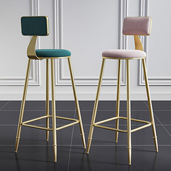 Nordic Armless Backrest Counter Stool Steel Cafe Bar Stool with Velvet Cushion and Pedal Clearhalo 'Bar Furniture' 'Bar Stools' 'bar_stools' 'furn' 'furn_bar_stools' 'Furniture' 'furniture_bar_stools' 'Kitchen & Dining Furniture' 4910493