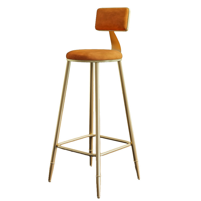 Nordic Armless Backrest Counter Stool Steel Cafe Bar Stool with Velvet Cushion and Pedal Orange 1 Piece Clearhalo 'Bar Furniture' 'Bar Stools' 'bar_stools' 'furn' 'furn_bar_stools' 'Furniture' 'furniture_bar_stools' 'Kitchen & Dining Furniture' 4910494