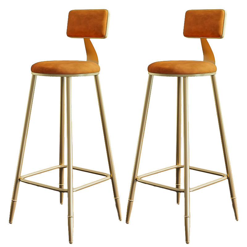 Nordic Armless Backrest Counter Stool Steel Cafe Bar Stool with Velvet Cushion and Pedal Orange 2 Piece Set Clearhalo 'Bar Furniture' 'Bar Stools' 'bar_stools' 'furn' 'furn_bar_stools' 'Furniture' 'furniture_bar_stools' 'Kitchen & Dining Furniture' 4910495