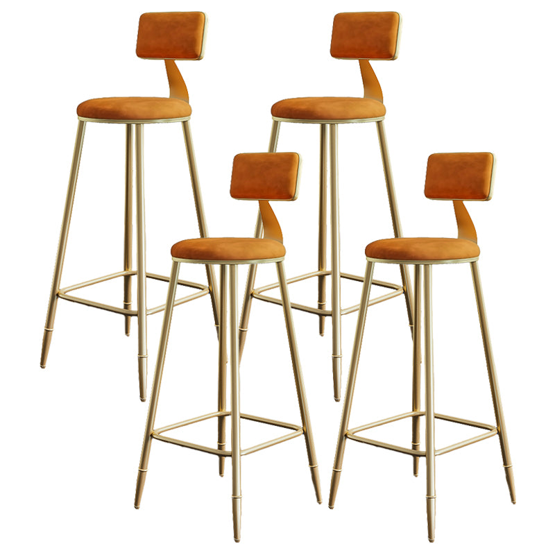 Nordic Armless Backrest Counter Stool Steel Cafe Bar Stool with Velvet Cushion and Pedal Orange 4 Piece Set Clearhalo 'Bar Furniture' 'Bar Stools' 'bar_stools' 'furn' 'furn_bar_stools' 'Furniture' 'furniture_bar_stools' 'Kitchen & Dining Furniture' 4910498