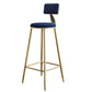 Nordic Armless Backrest Counter Stool Steel Cafe Bar Stool with Velvet Cushion and Pedal Blue 1 Piece Clearhalo 'Bar Furniture' 'Bar Stools' 'bar_stools' 'furn' 'furn_bar_stools' 'Furniture' 'furniture_bar_stools' 'Kitchen & Dining Furniture' 4910499