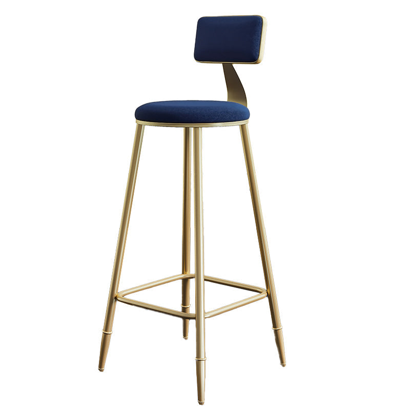 Nordic Armless Backrest Counter Stool Steel Cafe Bar Stool with Velvet Cushion and Pedal Blue 1 Piece Clearhalo 'Bar Furniture' 'Bar Stools' 'bar_stools' 'furn' 'furn_bar_stools' 'Furniture' 'furniture_bar_stools' 'Kitchen & Dining Furniture' 4910499
