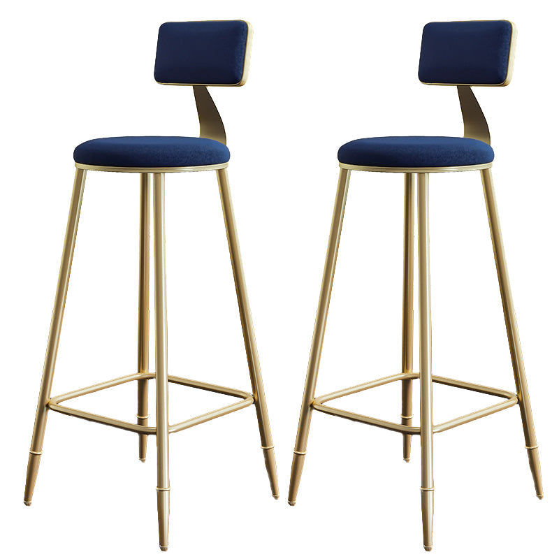Nordic Armless Backrest Counter Stool Steel Cafe Bar Stool with Velvet Cushion and Pedal Blue 2 Piece Set Clearhalo 'Bar Furniture' 'Bar Stools' 'bar_stools' 'furn' 'furn_bar_stools' 'Furniture' 'furniture_bar_stools' 'Kitchen & Dining Furniture' 4910500