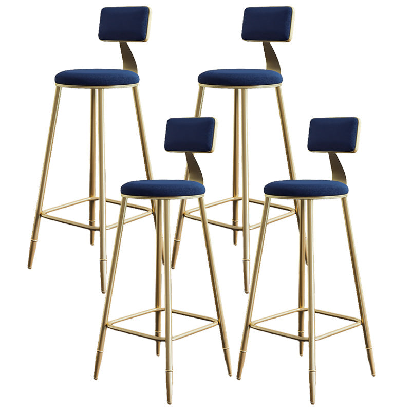 Nordic Armless Backrest Counter Stool Steel Cafe Bar Stool with Velvet Cushion and Pedal Blue 4 Piece Set Clearhalo 'Bar Furniture' 'Bar Stools' 'bar_stools' 'furn' 'furn_bar_stools' 'Furniture' 'furniture_bar_stools' 'Kitchen & Dining Furniture' 4910501