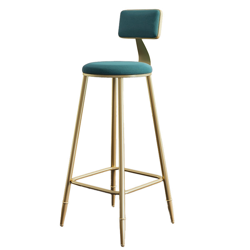 Nordic Armless Backrest Counter Stool Steel Cafe Bar Stool with Velvet Cushion and Pedal Green 1 Piece Clearhalo 'Bar Furniture' 'Bar Stools' 'bar_stools' 'furn' 'furn_bar_stools' 'Furniture' 'furniture_bar_stools' 'Kitchen & Dining Furniture' 4910502